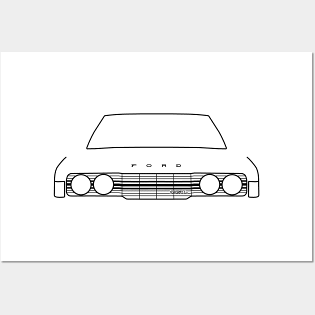 Ford Cortina Mk3 outline graphic (black) Wall Art by soitwouldseem